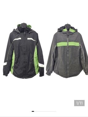 SJB Active Women's  2 in 1 Reversible Black Green Winter Coat Jacket Size Medium